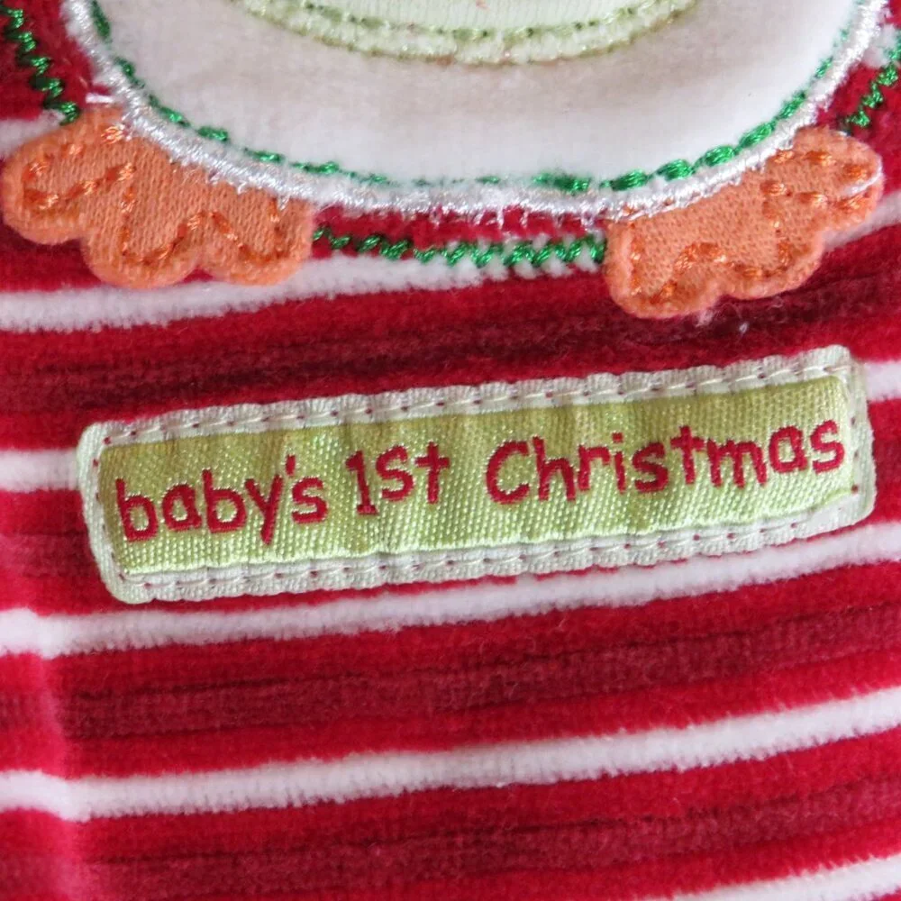 Baby First Christmas Red & White Striped Footed Bodysuit & Embroidered Bib